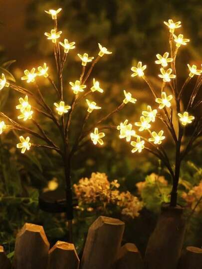 1 slinga med 20 LED solcellslampor för markmontering av körsbärsblomsträd, vattentäta utomhuslampor för dekoration på gården, varma trädgårdslampor för gräsmatta