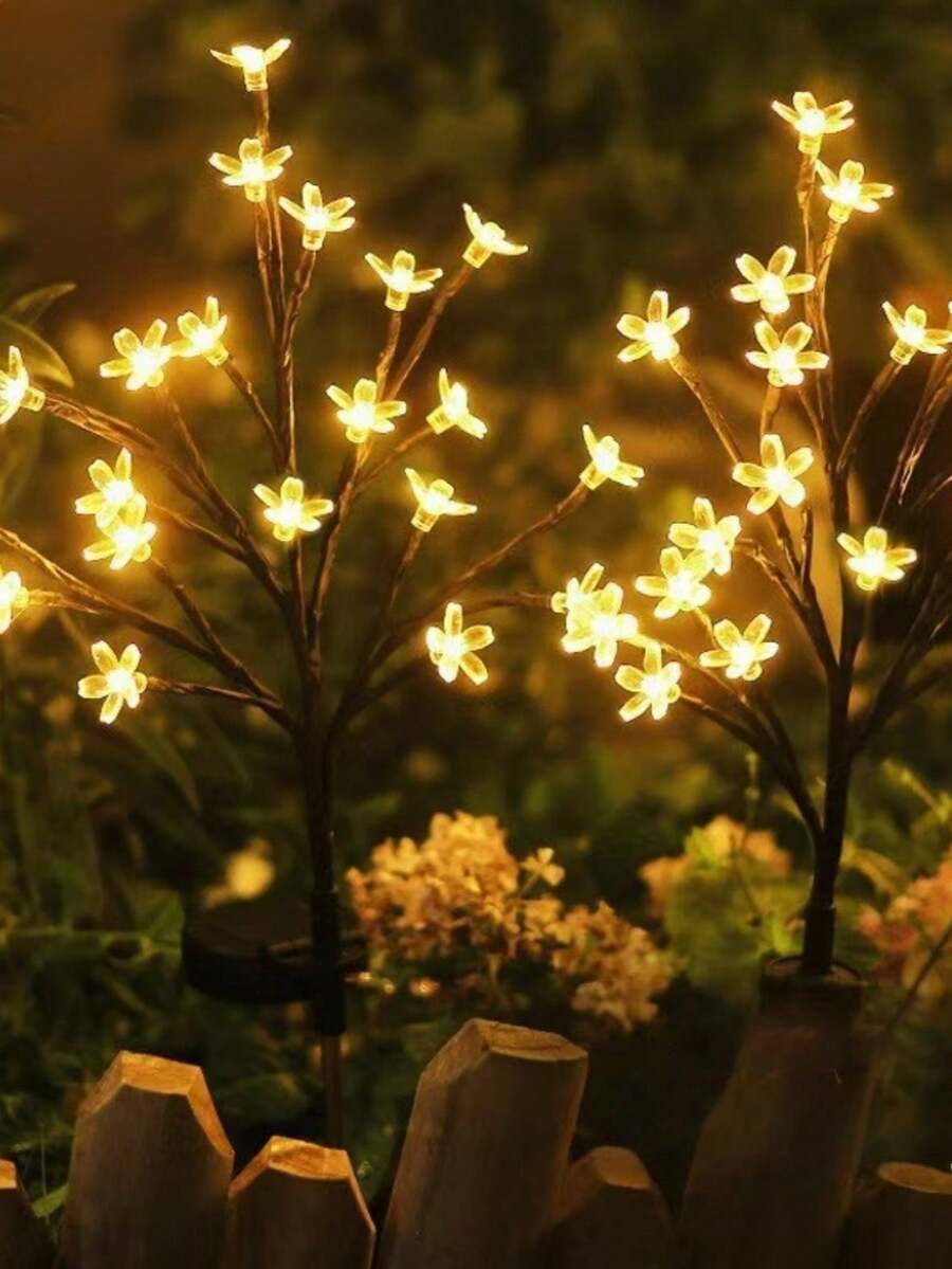1串20颗LED太阳能落地式樱花树枝灯，户外防水庭院装饰灯，花园暖色调庭院草坪灯 - 多色 - 查看 1