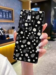 1pc Fashion Personalized Full Screen Daisy Plant Leaf Painting Pattern, Black Matte Texture TPU Material Protective Phone Case, Suitable As Gift For Boyfriend/Girlfriend, Compatible With Samsung, OPPO, Vivo And Other Android Phones - Multicolor - View 8