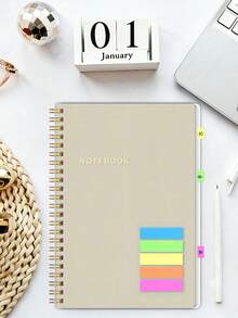 A5 Undated Spiral Notebook - 108 Pages Spring Daily Weekly Planner, Meeting Notes, Personal Diary, Study Plan, Minimalist Design For Home, Office, School, Teacher's Day, Mother's Day Gift - Beige - View 8