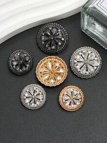 4pcs/Set Vintage Floral Disc Hollow Rhinestone Metal Buttons, Suitable For Women's Suits, Uniforms, Coats, Sweaters, Furs, Decorative Hand-Sewn, DIY Sewing Accessories, Reusable - Multicolor - View 11