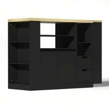 Kitchen Island With Extendable Worktop, 115cm Long Storage Island With Shelves On Three Sides And Two Drawers, Coffee Corner, Extendable Wooden Dining Table, Ideal For Dining Rooms And Home Bars - Black + Wood Color - View 10