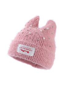 1 pieza Gorro de punto con oreja de gato decorado con emblema "Loverboy" y cristales, adecuado para mantener el calor en otoño/invierno y combinar con atuendos, también para verano y playa - A - Ver 14