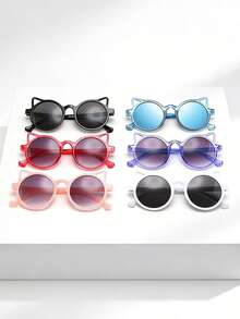 6PCS Minimalist Cat Ear Cartoon Glasses Stylish And Versatile Everyday Eyewear Suitable For Both Boys And Girls As Daily Accessories Perfect For Holidays, Travel, Vacations, Parties, And Photography Props. - Multicolor - View 6