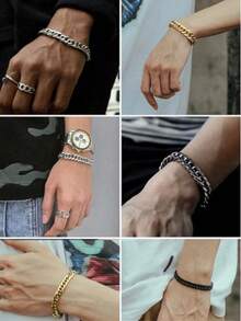 Men's Fashionable Versatile Gold Titanium Steel Bracelet - Gold - View 12