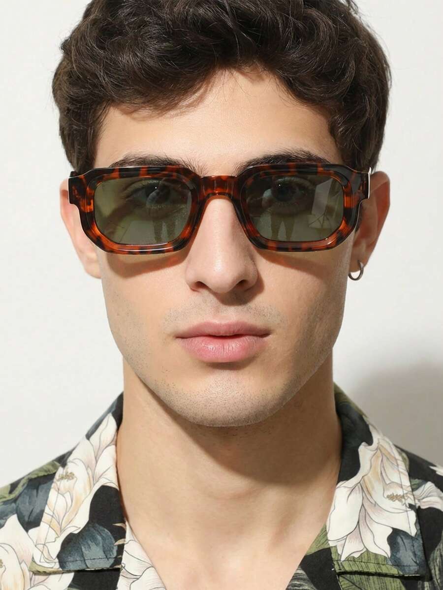 1 Pair Men's Leopard Print Square PC Frame Casual Versatile Street Style Fashion Glasses - Leopard Print - View 1
