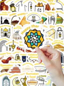100 PCS Ramadan Stickers, Crescent Moon Mosque & Lantern Cartoon Decals, Islamic Festival Gift For Journal, Phone Case, Eid Mubarak Decor - Ramadan - View 2