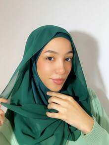 女士纯色拉法帽 - 一体式设计，方便快捷穿戴，简约休闲优雅经典百搭，雪纺衬里围巾和帽子一体成型，柔软雪纺面料围巾、帽子和配套雪纺头巾，二合一设计，轻松打造时尚出行造型 - 二合一 - 查看 3