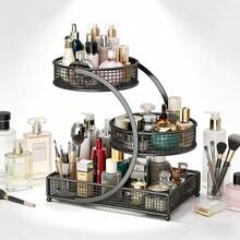 1pc Lightweight No-Installation Metal Makeup Organizer Rack, Suitable For Vanity And Bathroom Countertop - Great For Storing Lipsticks, Skincare Products, Etc., Countertop Storage Rack | Modern Aesthetic | Durable Metal Rack, Bathroom Organizer - Black - View 3