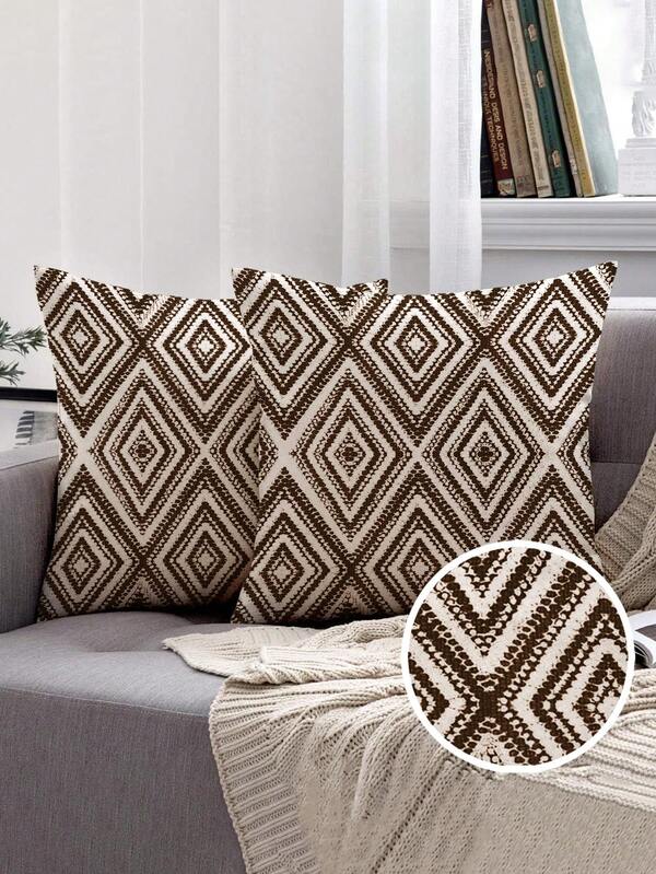 2pcs Decorative Pillow Covers, Geometric Pattern Cushion Covers, 100% Hypoallergenic Polyester Fiber Pillow Covers, Vintage Linen Material, Hidden Zipper Closure, Machine Washable, Minimalist Stylish Line Pattern, Home Decorative Pillow Covers, Sofa Living Room Bedroom Pillow Covers, No Pillow Insert