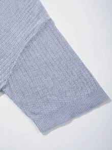 Men's New Casual Loose Solid Color Ribbed Retro Relaxed Versatile Commute V-Neck Short Sleeve Knit Sweater - Grey - View 5