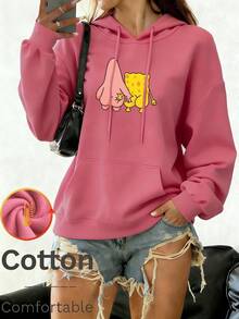 Áo nỉ dài tay có mũ, dây rút, unisex dành cho Ngày Valentine, mẫu mới ra mắt năm 2026, thuộc bộ sưu tập Ngày Valentine với họa tiết SpongeBob SquarePants và Patrick ôm nhau, thích hợp cho mua sắm, hẹn hò, giải trí, thư giãn và các hoạt động hàng ngày. - màu đỏ hồng nhạt - Xem 2