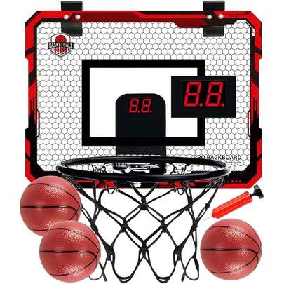 Canasta de Basquetbol para Niños Plegable, Tablero de Basketball con Contador Electrónico De Puntaje, Aro, 3 Mini Balón, para Puerta y Pared Juegos Exteriores para Niños Profesional,40992568