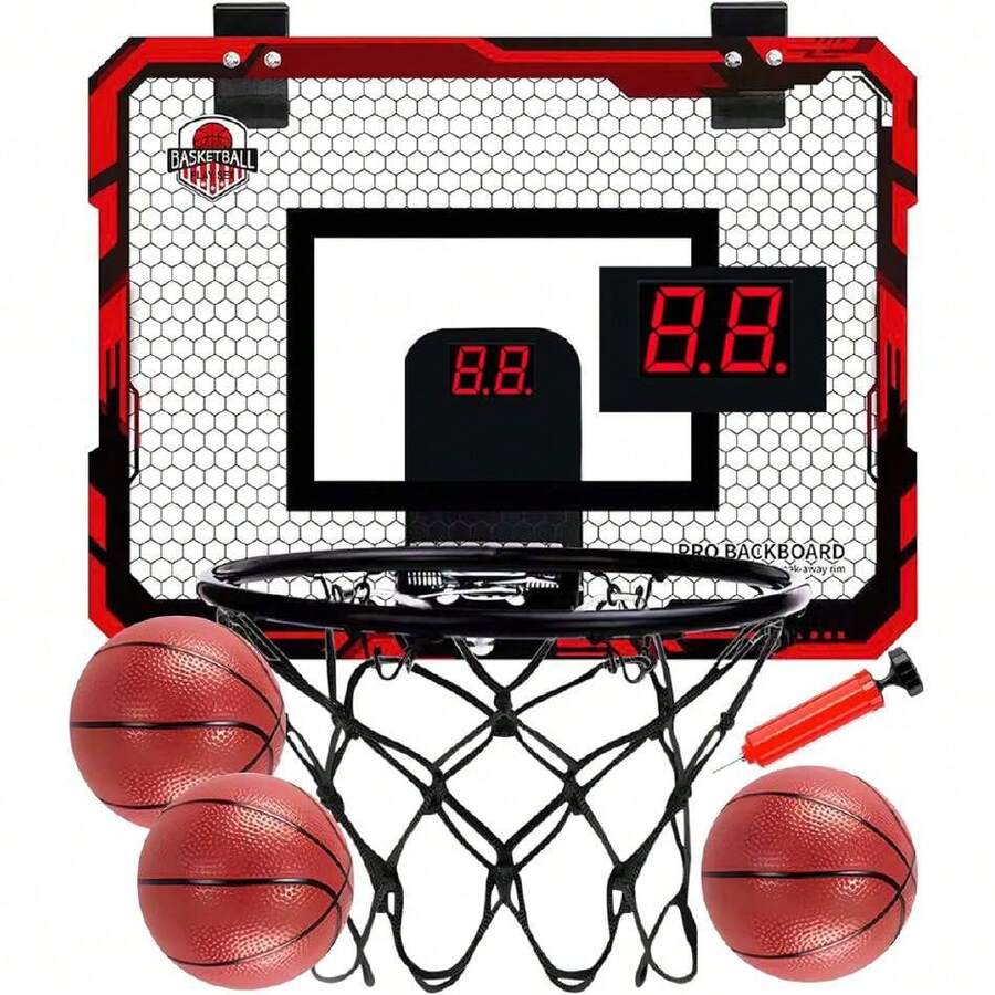 Canasta de Basquetbol para Niños Plegable, Tablero de Basketball con Contador Electrónico De Puntaje, Aro, 3 Mini Balón, para Puerta y Pared Juegos Exteriores para Niños Profesional,40992568 - Multicolor - Ver 1