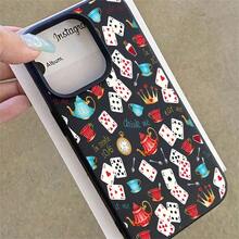 1pcs Alice In Wonderland Tea Party Playing Cards Phone Case Suitable For Apple Phone 11 12 13 Pro Xs Max XS X 14 15 16 Plus 17ProMax Antidrop Phone Case Camera Protection Phone Case Cartoon Style Quirky Cute Whimsical Can Be Given To Friends Can Be Given To A Lover - 黑色 - 查看 3