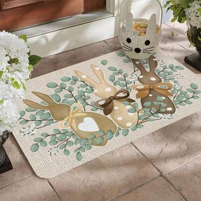 1pc Pastoral Rabbit Design Doormat, Gradient Brown Rabbits, Refreshing And Healing, Suitable For Entryway, Balcony And Other Scenes