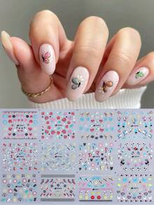 ملصقات أظافر بتصميم الأزهار والفراشات ثلاثية الأبعاد 12 تصميم/ورقة، ورود ملونة وزاهية، أقحوان، فراشات، قلوب، دانتيل، خطوط، بتلات، أوراق، طباعات زهرية، رسوم كرتونية للربيع والصيف، ملحقات فنون الأظافر لاصقة ذاتيًا للسيدات والفتيات، هدايا - متعدد الألوان - مشاهدة 2