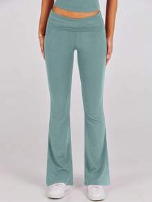 Lounge Sets For Women 2 Piece Foldover Yoga Flare Leggings Pants Crop Tops Casual Y2K Outfits Matching Tracksuit Set - 綠湖 - 查看 5