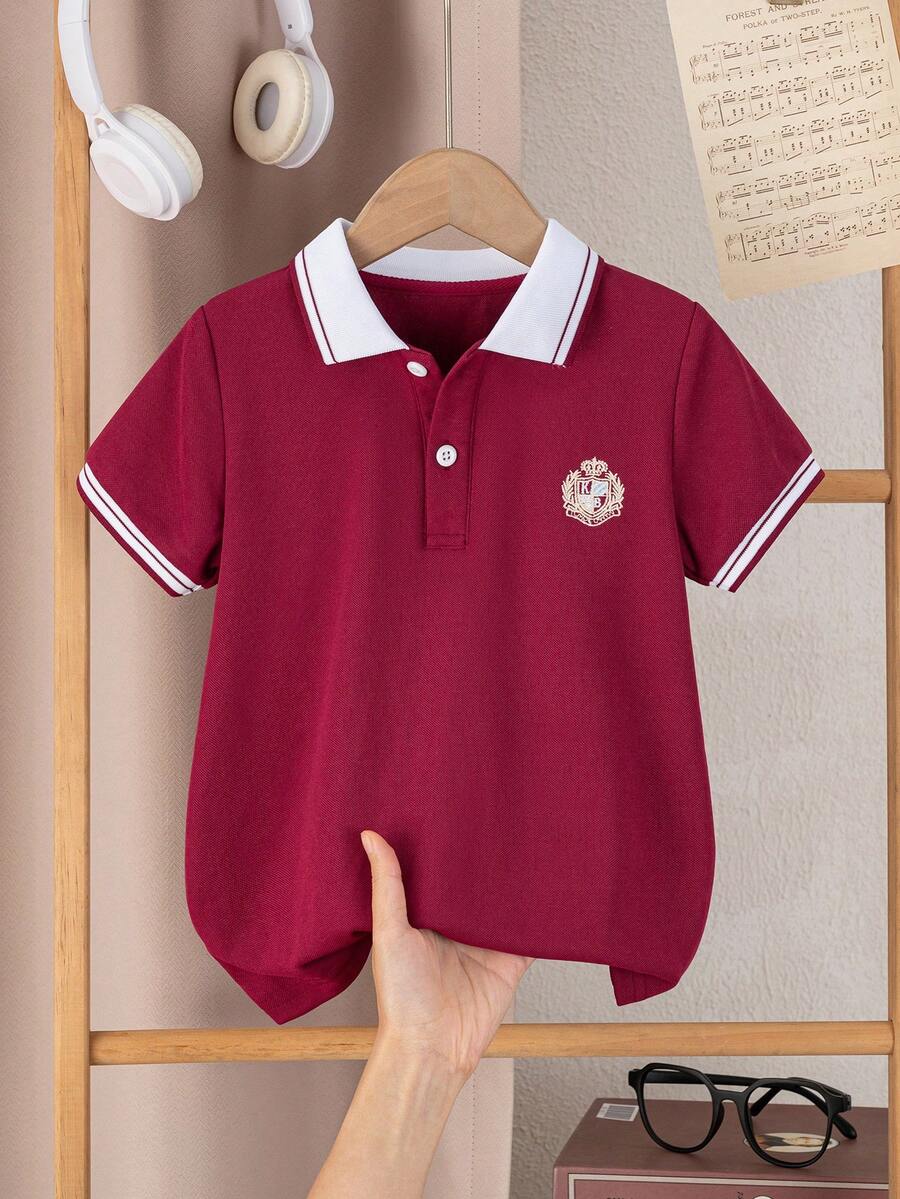 男童及幼儿活力撞色短袖polo衫,适合上学、户外活动、聚会、休闲穿着、演出、正式场合、度假等场合。 - 酒紅色 - 查看 1