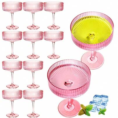 12 Pcs 10oz Plastic Martini Glasses Pink Reusable Shatterproof Cocktail Cups With Classic Design For Weddings Parties Home And Outdoor Events