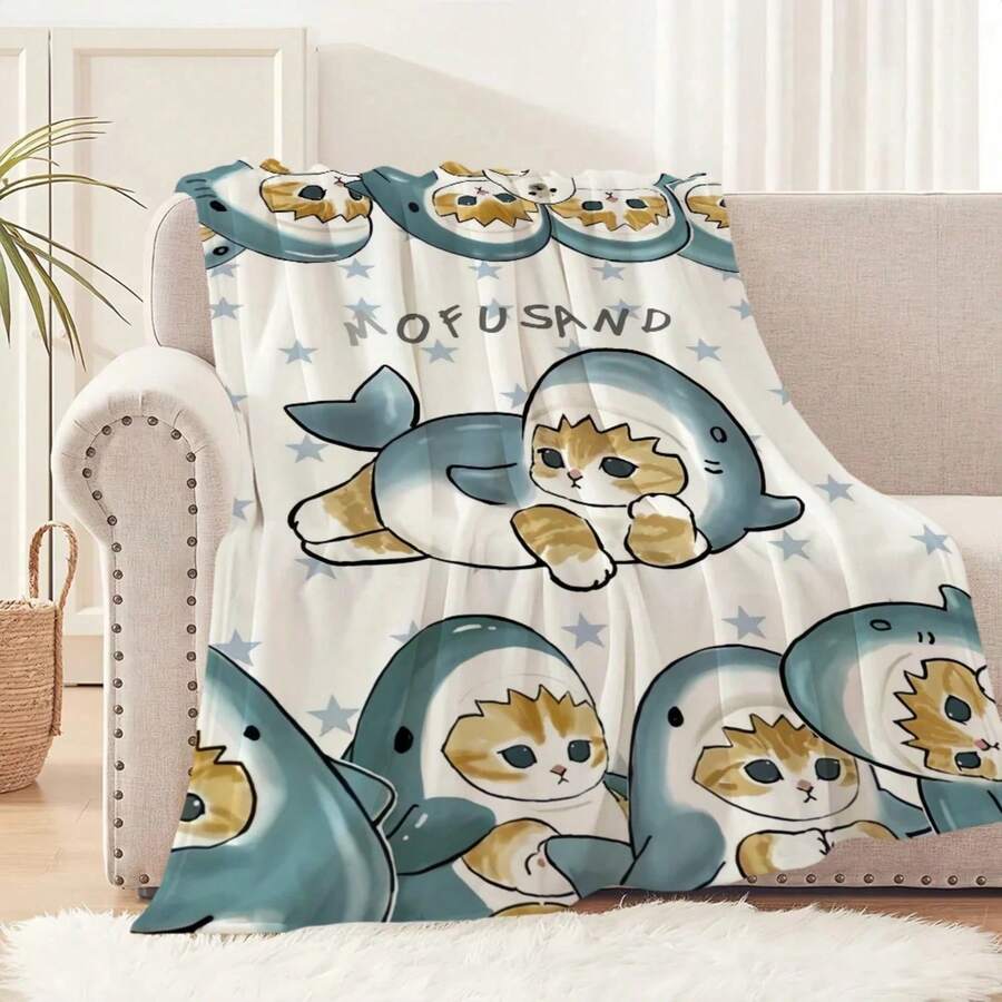 Cartoon M-Mofusand Cat Cute Blanket Plush Nap Sofa Rug For Living Room Warm Office Bedroom Birthday Home Travel  Gifts - màu đen - Xem 1