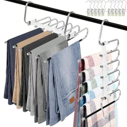 aerzon 2 Piezas Gancos para Pantalones: 10 Gancos con Pinzas 6 Nive de Acero Inoxidable To S Percas Multiusos para Aorrar Ecio para Pantalones Faldas Budas
