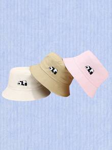 1顶可爱小熊猫刺绣渔夫帽，女士款，时尚户外韩版风格，四季皆宜，夏季遮阳帽 - 漁夫熊貓 - 查看 2