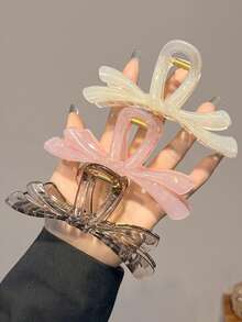 4pcs/3pcs/1pc Women Coffee Color Solid Bow Oversized Plastic Hair Clips, Fashion Versatile, Elegant Minimalist, Solid Marble Texture Hair Claws, Suitable For Daily, Casual, Party, Beach, Vacation, Hairstyling, Face/Hair Washing, Makeup, Outfit Accessories, Autumn Fashion Hair Clips, Autumn Hair Accessories, Winter Hair Clips, Summer Hair Clips - Multicolor - View 14