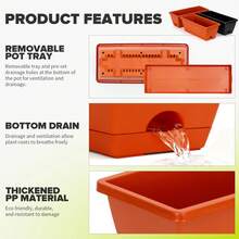 7 Pcs Window Box Planter, 43 Cm Rectangle Flower Box With Drainage Holes And Trays, Plastic Planters For Windowsill Patio Porch Garden Decor, Red - 7-piece Set - View 7