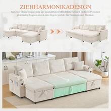 Modern 4-Personen-Samtsofa Mit Beidseitigen Chaiselongues, Integrated Stauraum, Getränkehaltern, USB-Anschlüssen Und Ausziehbarer Schlaffunktion – Style Für Jedes Wohnzimmer.Beige - Beige + Corduroy + Foam + 4 Seat - View 5