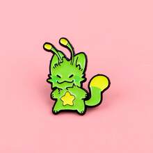 1枚外星猫珐琅胸针 - 可爱徽章，可别在背包和衣服上 - 綠色 - 查看 8