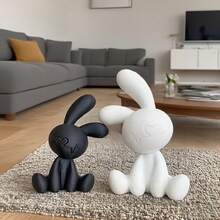 Abstract Art Sculpture Black And White Rabbit Design Ideal For Bohemian Living Rooms And Cafes Unique Decor For Home And Office Minimalist And Elegant Craftsmanship Plastic Material - 黑白 1套 - 查看 6