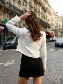 Women's Luxury White Striped Tweed Jacket Elegant Double Breasted Crop Coat, Chic Old Money Aesthetic For Carnaval Party Night Out Office Streetwear Fashion Paddington Style Bontjas Jacket Outerwear - White - View 3