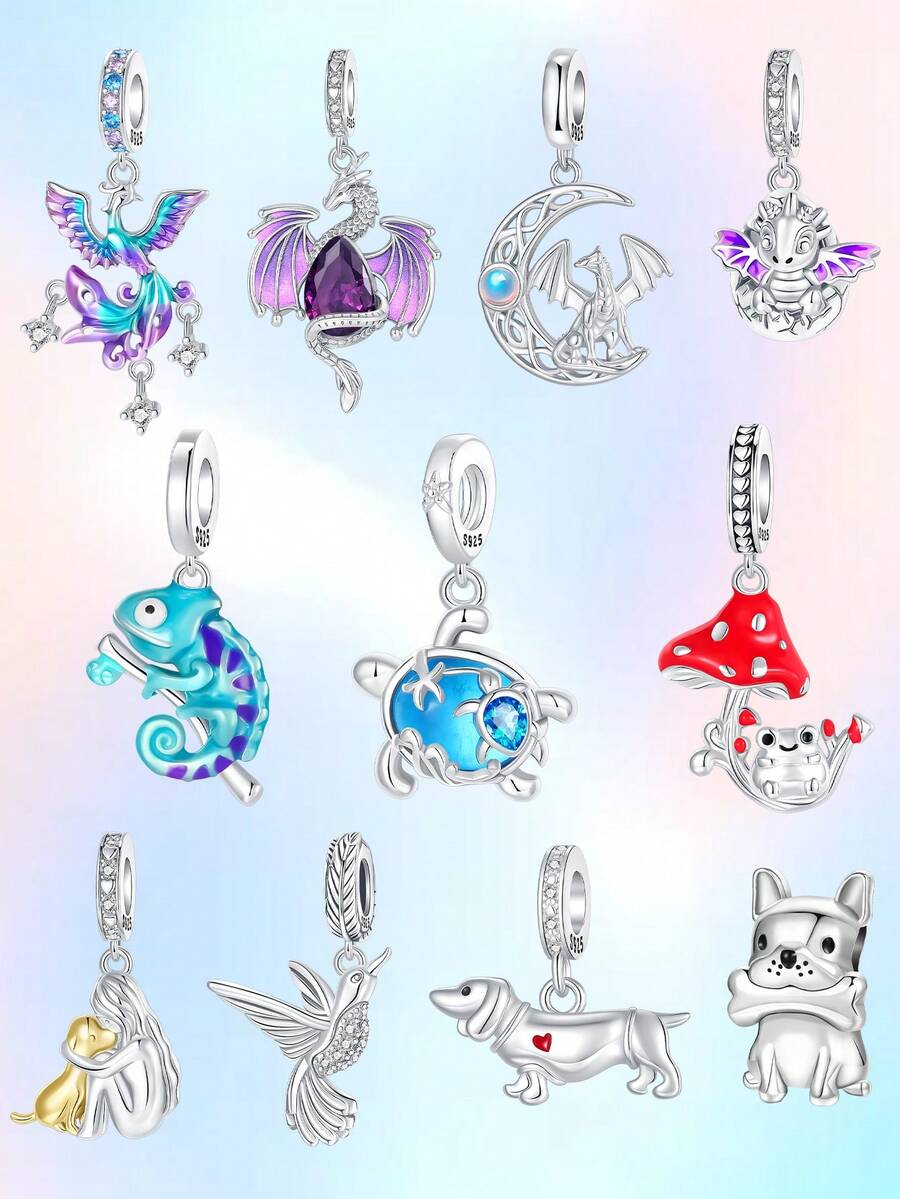 镀银热气球系列飞行家庭吊坠球，适合手链DIY女士饰品 - 銀色 - 查看 1