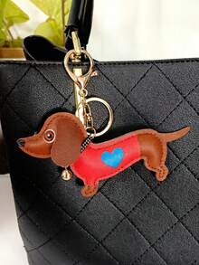 Breloc din piele ecologică cu model teckel drăguț, breloc teckel la modă, accesoriu elegant pentru breloc cu animale, breloc decorativ, breloc pentru geantă de student/cuplu, cadou de petrecere, accesoriu decor pentru rucsac, cadou ideal pentru femei - Multicolor - Vizualizare 2