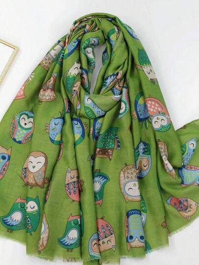 1pc Floral, Owl, Pony Printed Lightweight Women Scarf/Shawl, Suitable For Daily, Travel, Beach, Summer