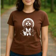 Camiseta Preta Estampa Jesus Unissex- Fé Estilo E Conforto - Marrom - Visão 3