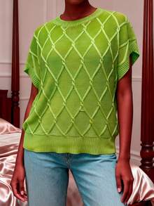 Plus Size Spring/Summer Sleeveless Knit Top - Autumn Fragrance Green - View 5