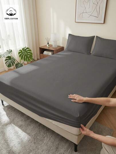 1件纯色床笠，100%纯棉床上用品，舒适家居纺织品，房间装饰，柔软舒适，床垫保护套，亲肤床罩，适用于所有尺寸的床，可机洗，炭灰色床笠，仅含床笠，不含枕套