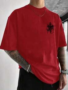 HAFIME Men's T-Shirt With "Gothic Cross" Print, Unisex Men's Shirt, 100% Cotton, Top Premium Streetwear, New Release, Gothic Style - 紅色 - 查看 3