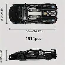 [1314pcs]Cool Black Limited Edition Super Sports Car, Fast Assembly Racing Car Building Block Set, Perfect Birthday Gift, Easter Gift, Boyfriend And Husband Gift, High-Tech Car Model Building Blocks - Black - View 6