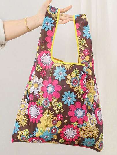 1pc Foldable Minimalist Cute Shopping Bag, Large Capacity Portable Grocery Tote