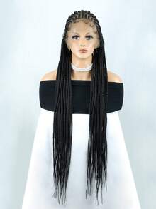 360° HD Lace Front Braid Wig 13" X 8" Lace Cornrow Braid Wig 36 Inch Full Lace Braid Wig Handmade Crochet Black Natural Box Braid Wig With Baby Hair - Black - View 14