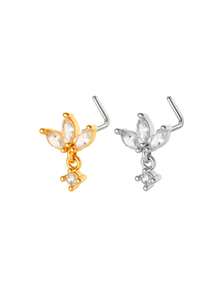 Toppiercing 1pc Minimalist Versatile Micro-Inlaid Zirconia Creative L-Shaped Nose Stud, Fashion Nose Piercing Jewelry - Multicolor - View 4