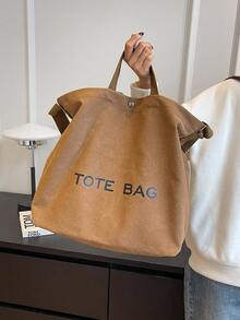 Bolsa tote grande com estampa de letras, bolsa de lona moderna para mulheres, bolsa de ombro casual para o dia a dia, bolsa de ombro feminina minimalista e leve com grande capacidade, bolsa tote vintage, bolsa tipo pasta simples de cor sólida, bolsa tote versátil de grande capacidade. - Castanho Café - Ver 7