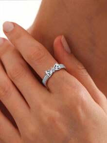 1Pc Luxurious Silvery Big Gemstone Ring, Uniquely Butterfly Gemstone Ring,Crown Ring, For Ladies' Weddings, Banquets, And Daily Life As A Decor Gift For Girls - 銀色 - 查看 5