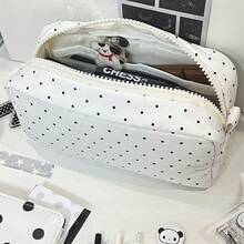 Large Capacity Minimalist Polka Dot Pencil Case, Cute Big Capacity Stationery Storage Pencil Pouch, New Year/Birthday/Back To School Gift - White Polka Dot "My Friend" - White-1pc - View 3
