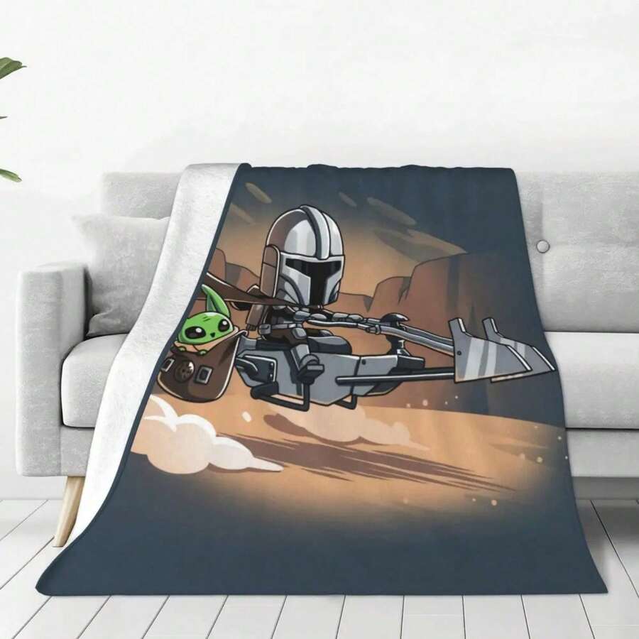 Custom M- Dalorianed Grogu Blanket 3D Print Soft Flannel Fleece Warm Throw Blankets For Office Bedding Couch Quilt - 黑色 - 查看 1
