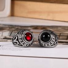 1PCS/ Non-Fading European And American Retro Hip-Hop Luxury 304 Stainless Steel Ring Red And Black  Noble Palace Ring Fashionable Unisex Street Elegant Daily Holiday Gift W5FO - màu đỏ - Xem 2