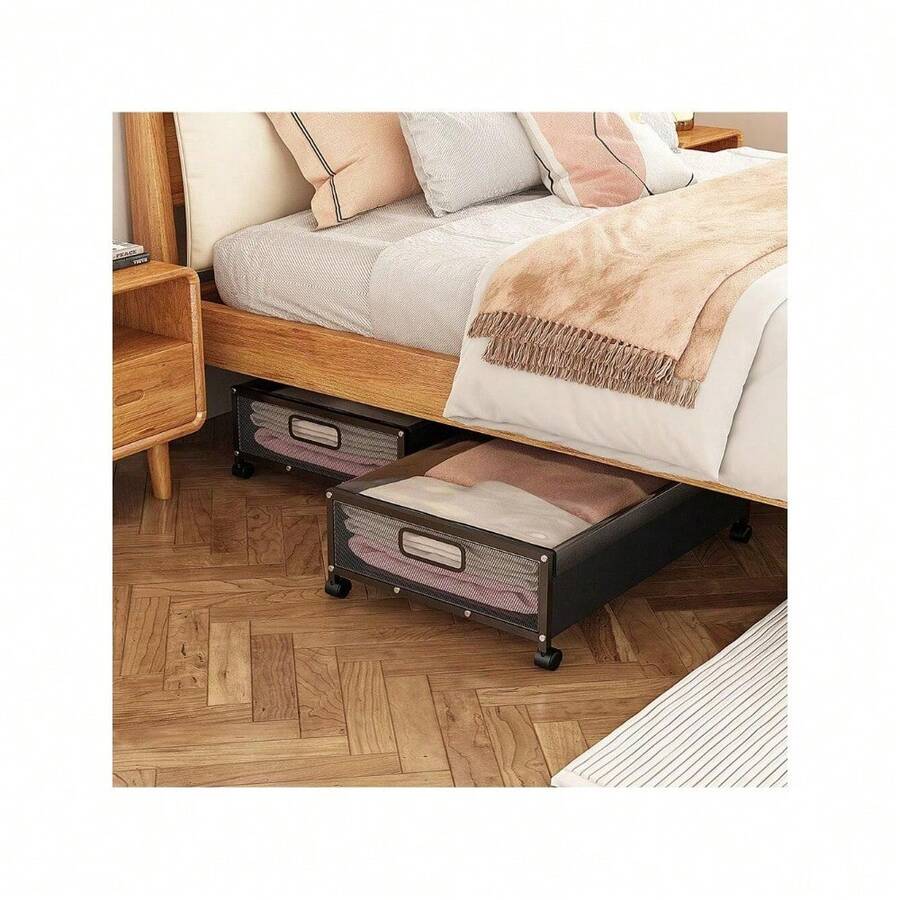 2pcs Under Bed Storage Containers Rolling Under Bed Drawer With Clear Window - Black - View 1